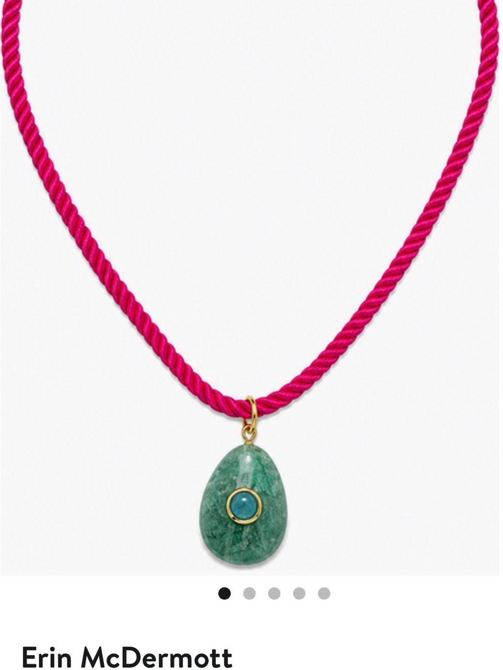 Erin McDermott Green Teardrop Pendant Necklace on Pink Cord